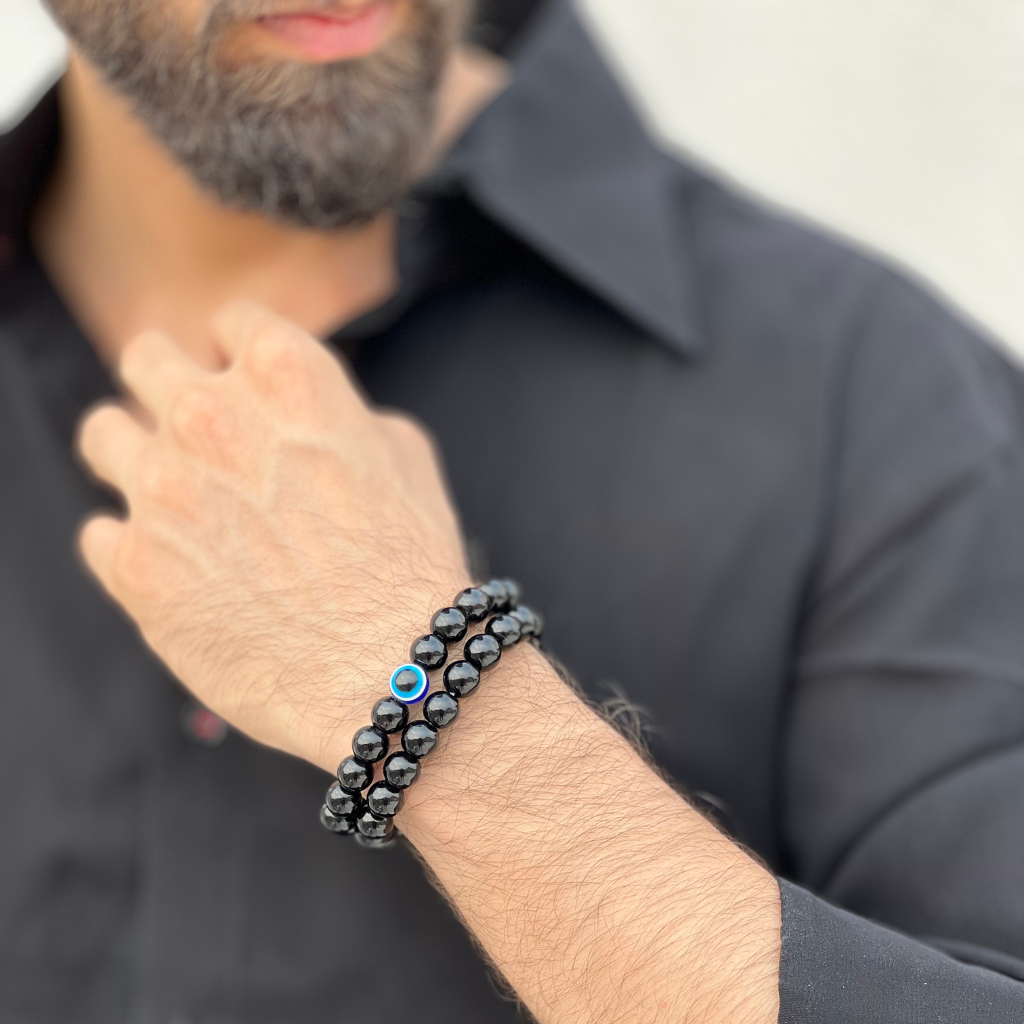 Buy Kairangi by Yellow Chimes Black Stone Beaded With Evil Eye Stone  Stretchable Bracelet For Men And Boys - 8.00 Cm Online at Best Prices in  India - JioMart.